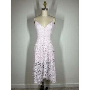 Lulus Pink Lace Midi Dress Small V-Neck Asymmetric Dainty Coquette EAD50025